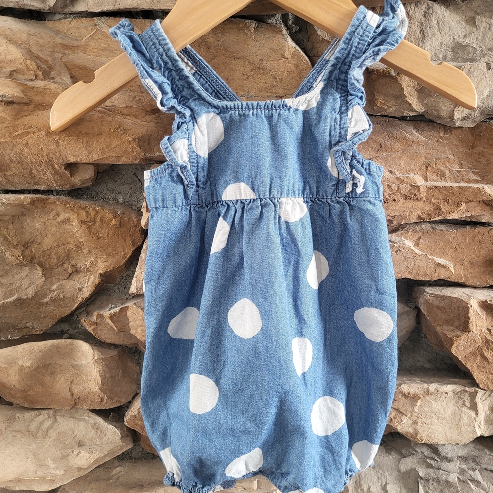 Carter's Blue Chambray Polka Dot Bubble Romper